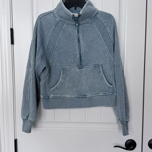 Zenana Outfitters Washed Blue Half-Zip Sweater